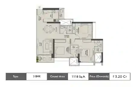 3 BHK-1118 Sq.ft.
